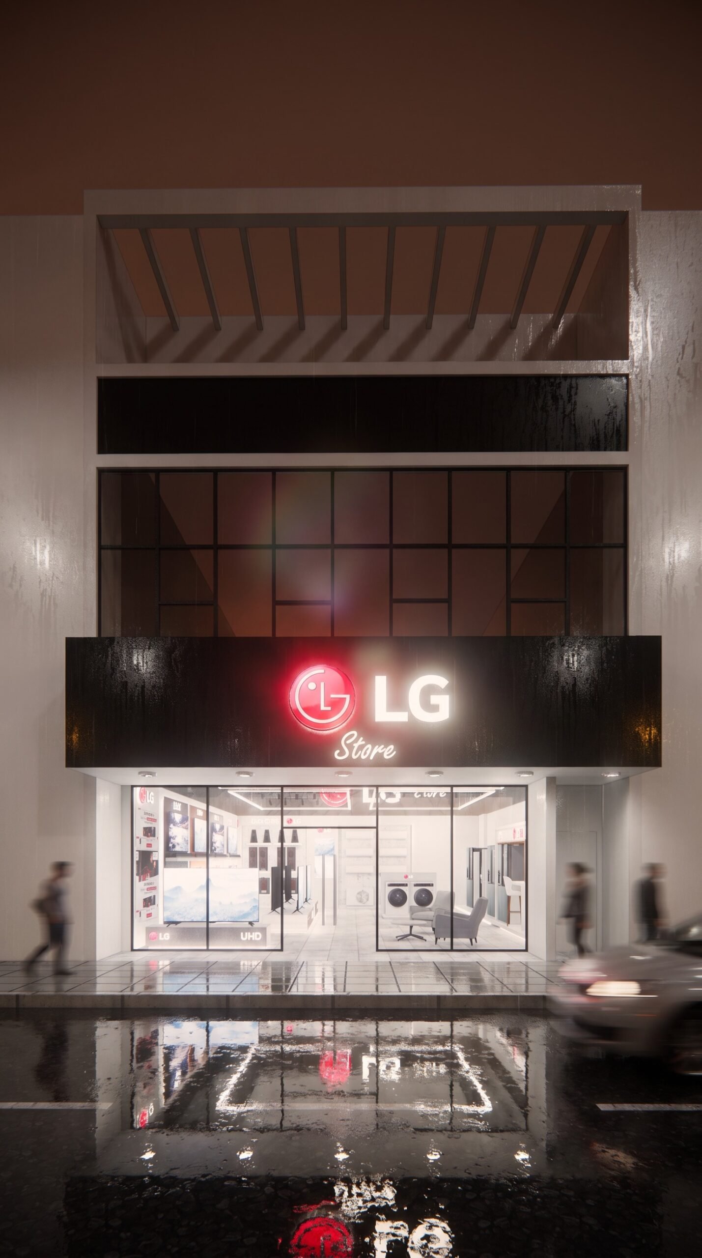 LG Store Boedo, render del frente sobre Avenida Boedo