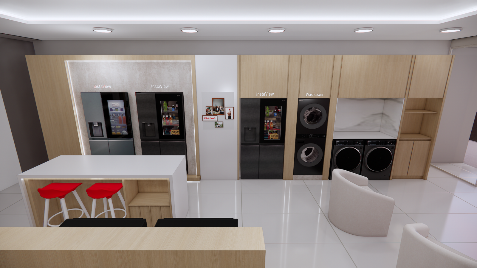 LG Store Boedo, render del mobiliario de exhibición