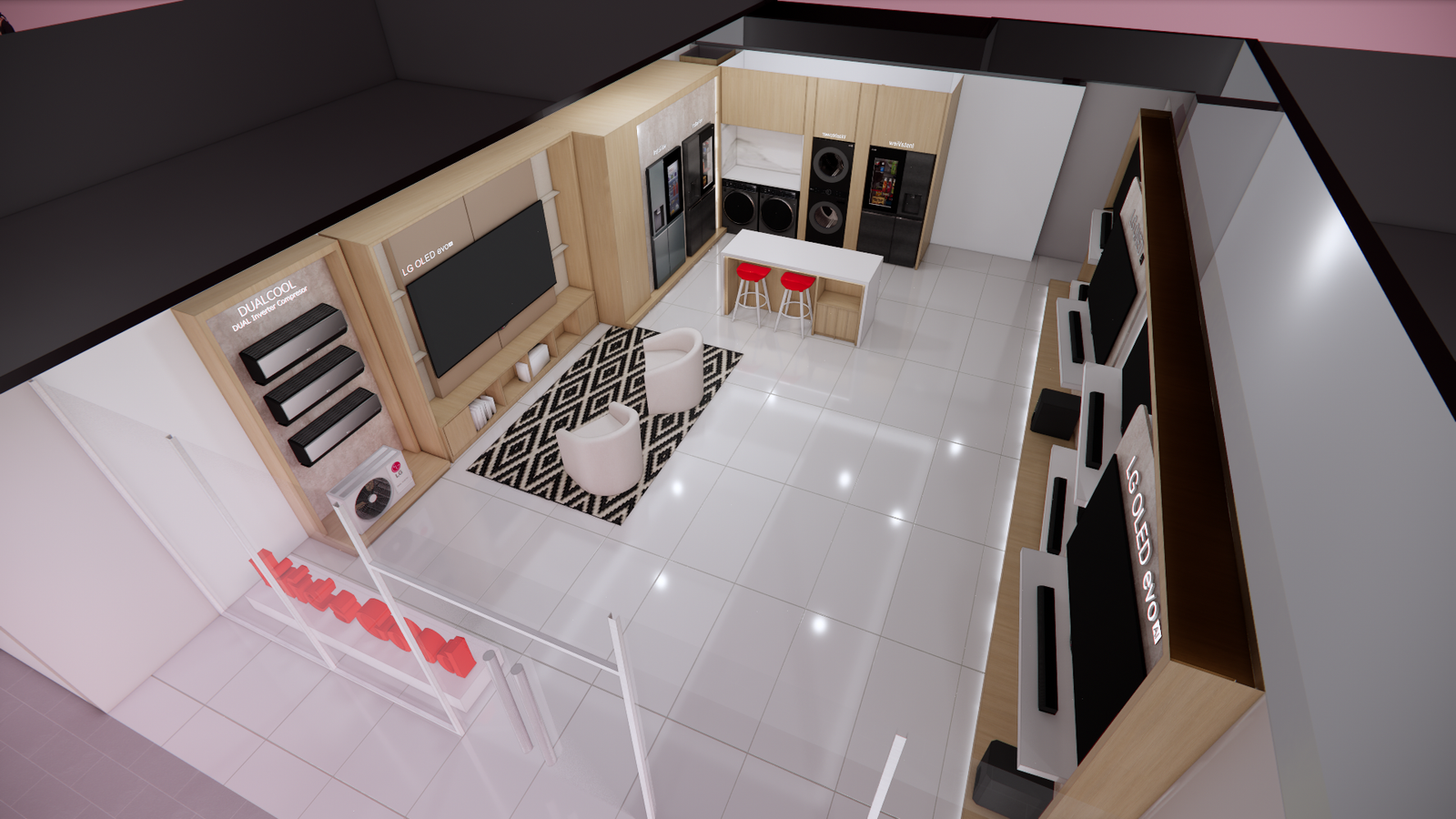 LG Store Boedo, render del sector de exhibición