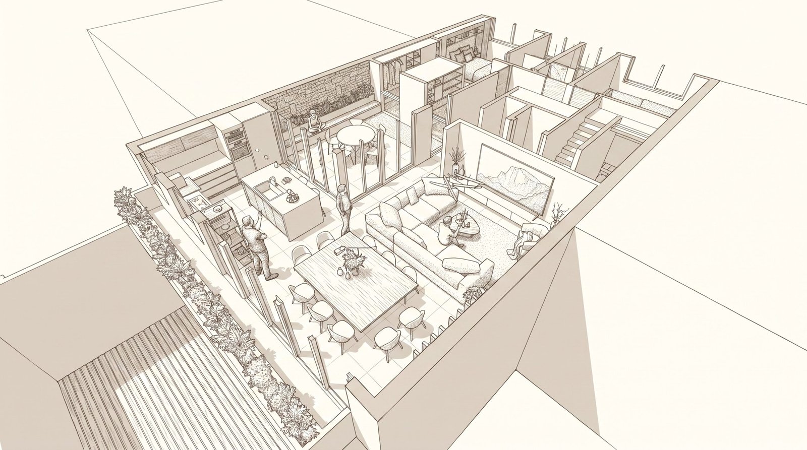 Casa Marq, render de la fachada en tres plantas
